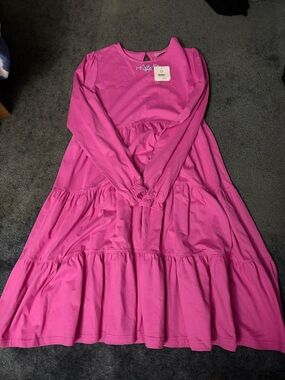 Hanna Andersson Hot Pink Tiered Long-Sleeve Knit Dress